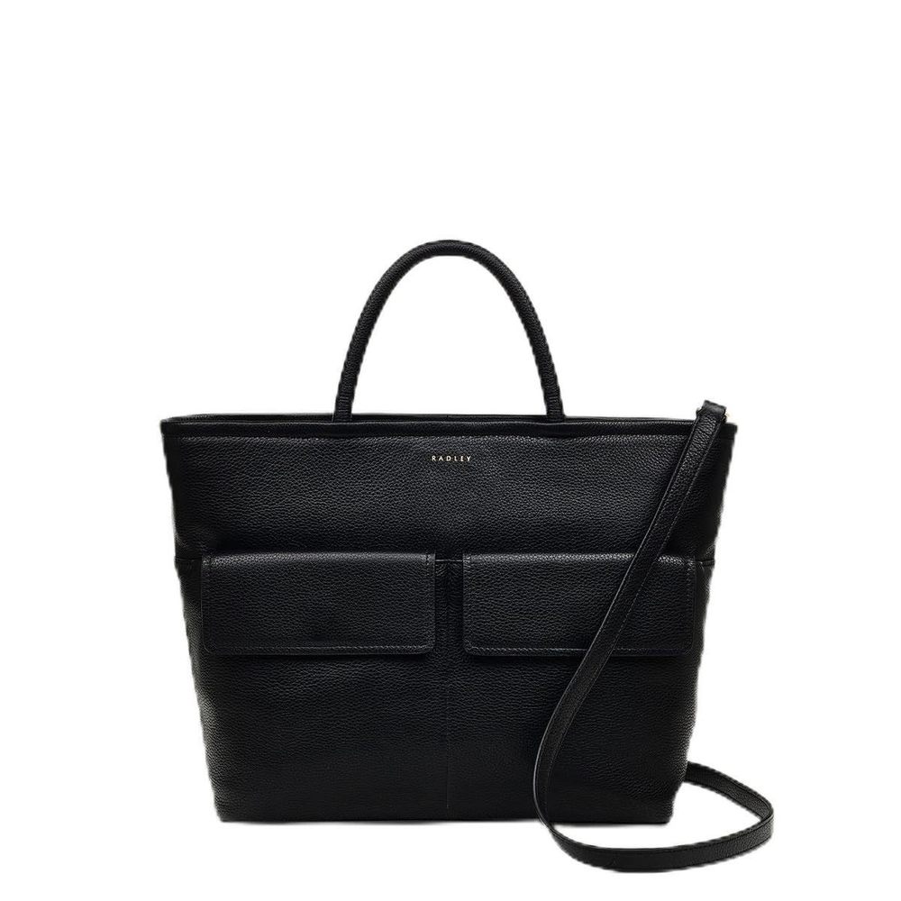 London Brompton Crescent Medium Leather Ziptop Satchel Bag, Black :o)